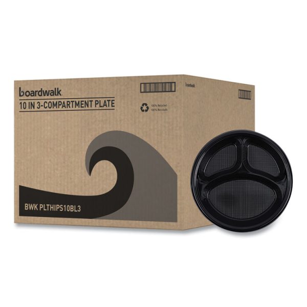 Hi-Impact Plastic Dinnerware, Plate, 3-Compartment, 10" dia, Black, 125/Sleeve, 4 Sleeves/Carton - Image 2