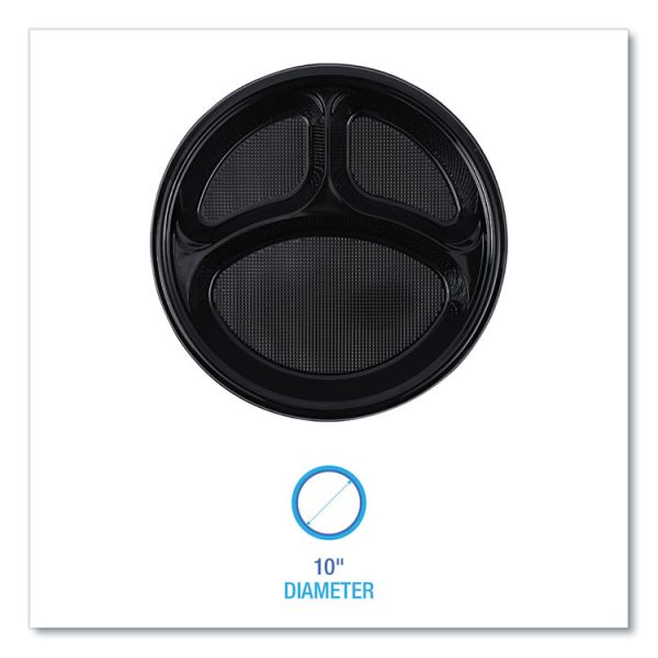 Hi-Impact Plastic Dinnerware, Plate, 3-Compartment, 10" dia, Black, 125/Sleeve, 4 Sleeves/Carton - Image 3