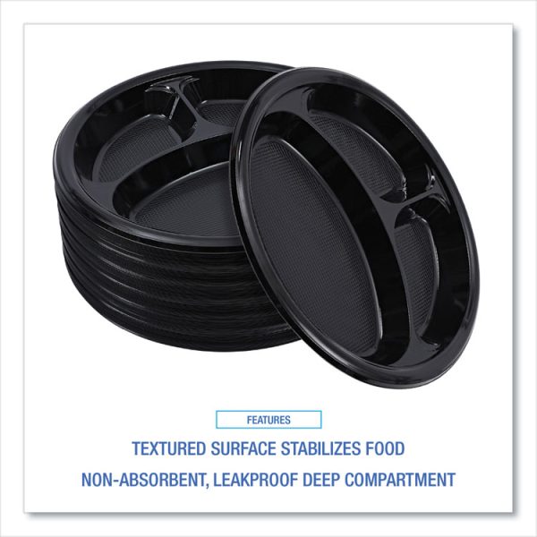 Hi-Impact Plastic Dinnerware, Plate, 3-Compartment, 10" dia, Black, 125/Sleeve, 4 Sleeves/Carton - Image 6