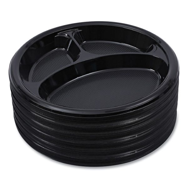 Hi-Impact Plastic Dinnerware, Plate, 3-Compartment, 10" dia, Black, 125/Sleeve, 4 Sleeves/Carton - Image 7