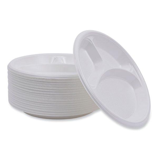 Hi-Impact Plastic Dinnerware, Plate, 3-Compartment, 10" Dia, White, 500/carton - Image 6