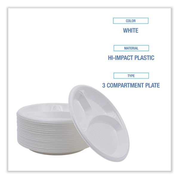 Hi-Impact Plastic Dinnerware, Plate, 3-Compartment, 10" Dia, White, 500/carton - Image 4