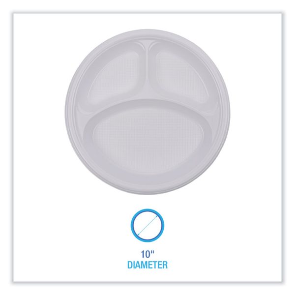 Hi-Impact Plastic Dinnerware, Plate, 3-Compartment, 10" Dia, White, 500/carton - Image 2