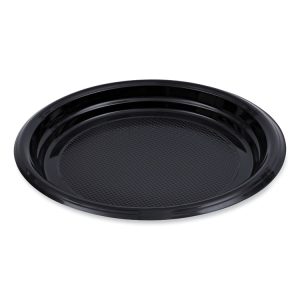 Hi-Impact Plastic Dinnerware, Plate, 9" Dia, Black, 500/carton