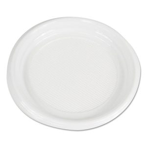 Hi-Impact Plastic Dinnerware, Plate, 9" Dia, White, 500/carton