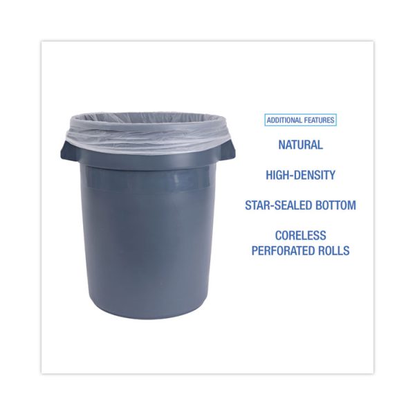 High Density Industrial Can Liners Coreless Rolls, 30 gal, 16 mic, 30 x 37, Natural, 25 Bags/Roll, 20 Rolls/Carton - Image 4