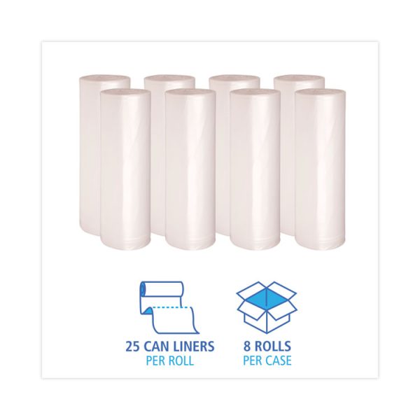 High Density Industrial Can Liners Coreless Rolls, 60 gal, 16 mic, 38 x 60, Natural, 25 Bags/Roll, 8 Rolls/Carton - Image 3