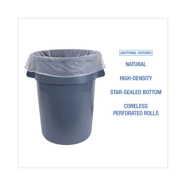 High Density Industrial Can Liners Coreless Rolls, 60 gal, 16 mic, 38 x 60, Natural, 25 Bags/Roll, 8 Rolls/Carton - Image 4