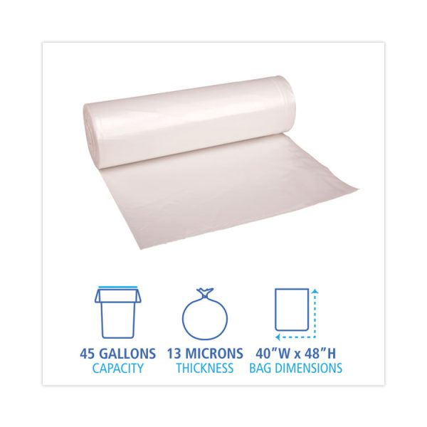 High Density Industrial Can Liners Coreless Rolls, 45 gal, 13 mic, 40 x 48, Natural, 25 Bags/Roll, 10 Rolls/Carton - Image 2