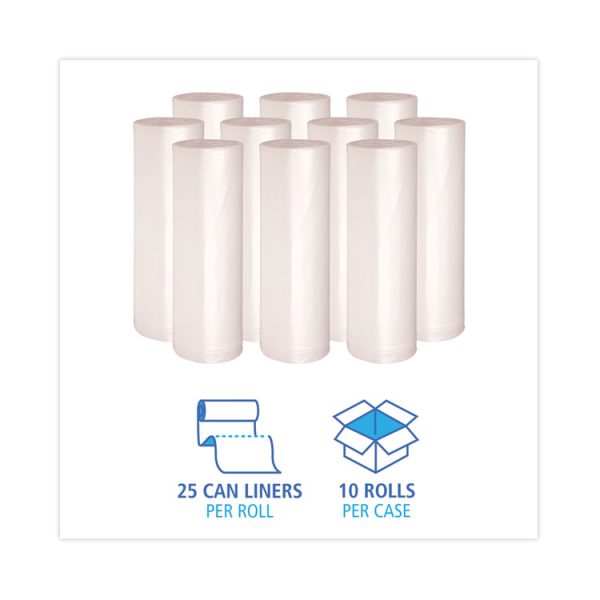 High Density Industrial Can Liners Coreless Rolls, 45 gal, 13 mic, 40 x 48, Natural, 25 Bags/Roll, 10 Rolls/Carton - Image 3