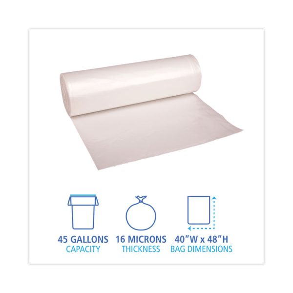 High Density Industrial Can Liners Coreless Rolls, 45 gal, 16 mic, 40 x 48, Natural, 25 Bags/Roll, 10 Rolls/Carton - Image 2
