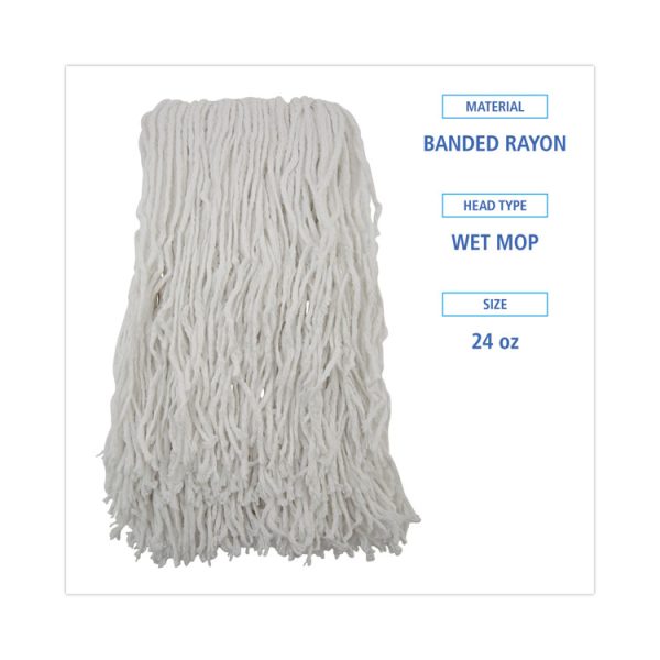 Banded Rayon Cut-End Mop Heads, #24, White, 1.25" Headband, 12/Carton - Image 2