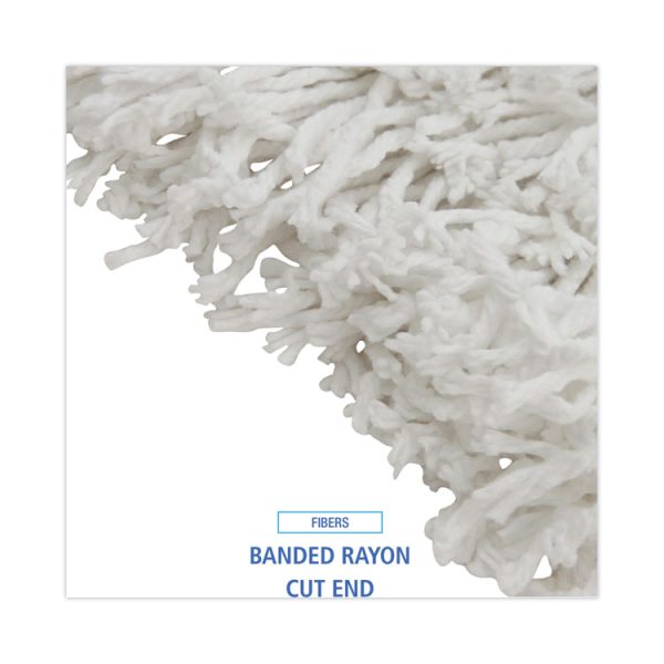 Banded Rayon Cut-End Mop Heads, #24, White, 1.25" Headband, 12/Carton - Image 4