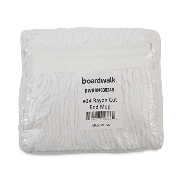Banded Rayon Cut-End Mop Heads, #24, White, 1.25" Headband, 12/Carton - Image 7