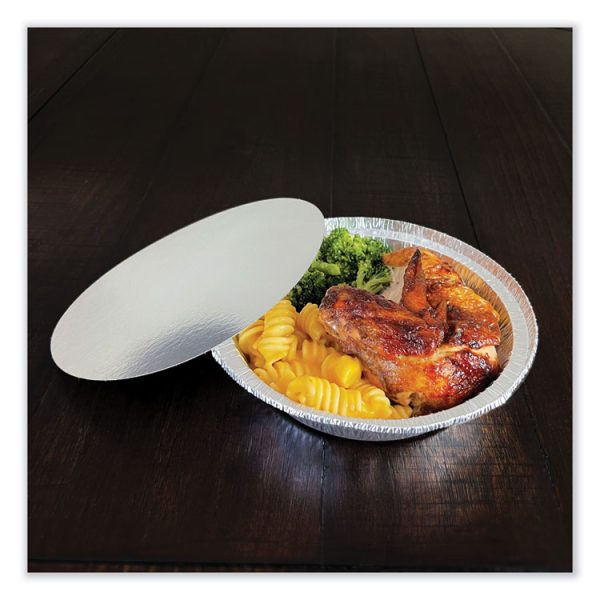 Round Aluminum To-Go Containers With Lid, 24 Oz, 7" Diameter X 1.47"h, Silver 200/carton - Image 3