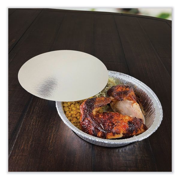 Round Aluminum To-Go Containers With Lid, 48 Oz, 9" Diameter X 1.66"h, Silver, 200/carton - Image 2