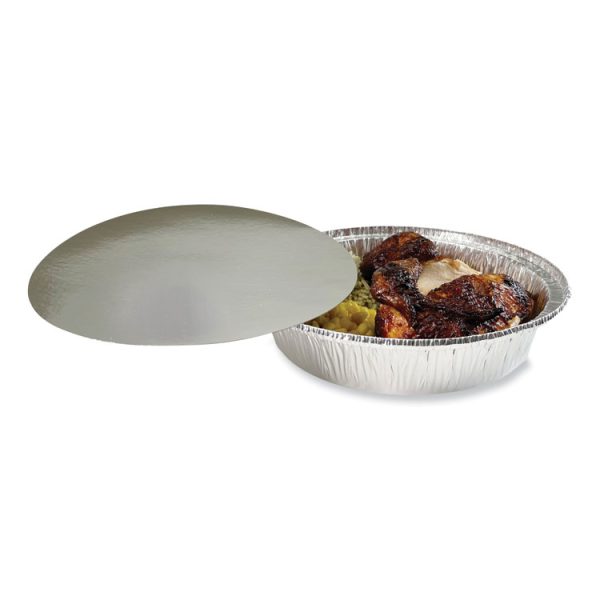 Round Aluminum To-Go Container Lids, Flat Lid, 9", Silver, Paper, 500/carton - Image 3