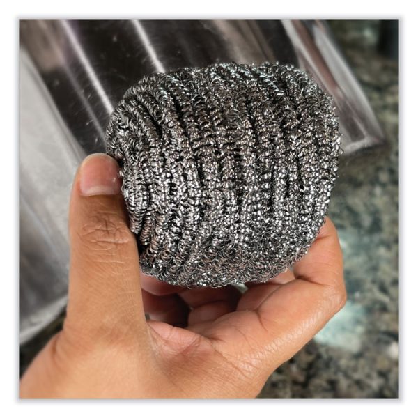 Stainless Steel Scrubber, 3.93 x 1.96, Silver, 72/Carton - Image 3