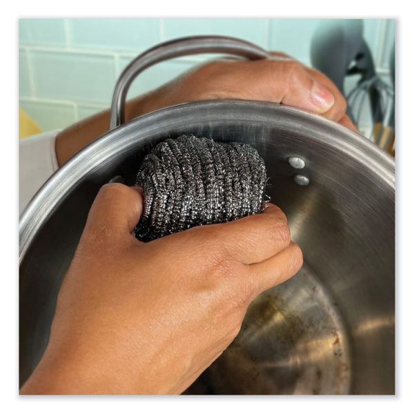 Stainless Steel Scrubber, 3.93 x 1.96, Silver, 72/Carton - Image 4