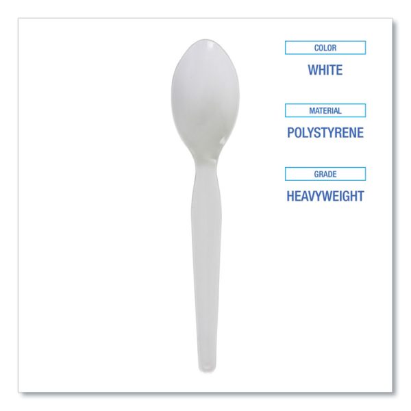 Heavyweight Polystyrene Cutlery, Teaspoon, White, 1000/carton - Image 3