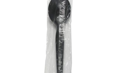 Heavyweight Wrapped Polystyrene Cutlery, Soup Spoon, Black, 1,000/carton
