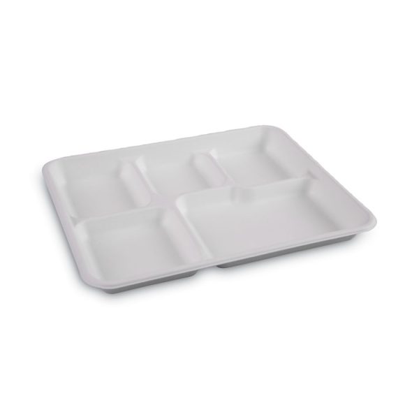 Bagasse Dinnerware, 5-Compartment Tray, 10 x 8, White, 500/Carton - Image 3