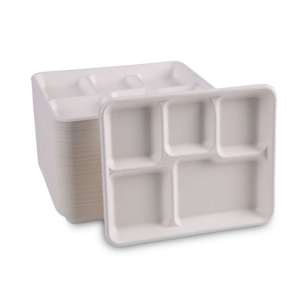 Bagasse Dinnerware, 5-Compartment Tray, 10 x 8, White, 500/Carton - Image 5