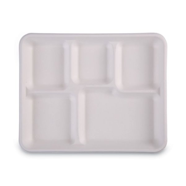 Bagasse Dinnerware, 5-Compartment Tray, 10 x 8, White, 500/Carton - Image 7