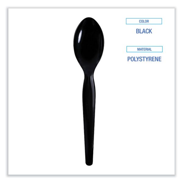 Heavyweight Wrapped Polystyrene Cutlery, Teaspoon, Black, 1,000/carton - Image 3