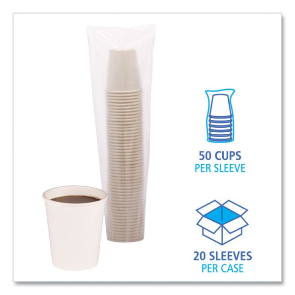 Paper Hot Cups, 8 oz, White, 50 Cups/Sleeve, 20 Sleeves/Carton - Image 4