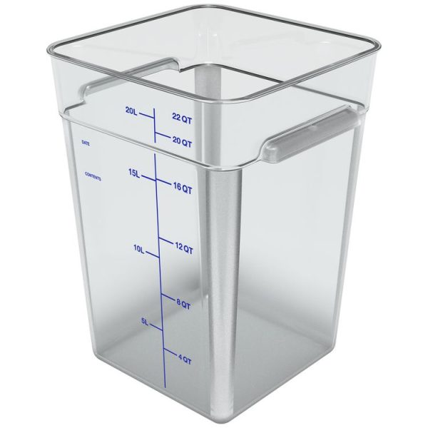 Squares Polycarbonate Food Storage Container, 22 qt, 11 13 x 11.13 x 15.72, Clear, Plastic - Image 2