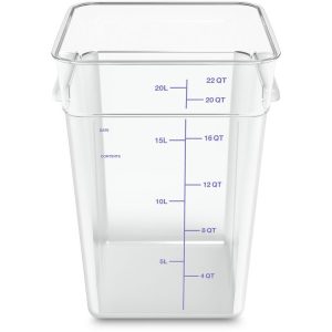 Squares Polycarbonate Food Storage Container, 22 qt, 11 13 x 11.13 x 15.72, Clear, Plastic