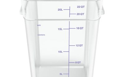 Squares Polycarbonate Food Storage Container, 22 qt, 11 13 x 11.13 x 15.72, Clear, Plastic