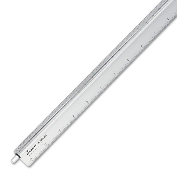 Adjustable Triangular Scale Aluminum Architects Ruler, 12" Long, Silver - Image 2