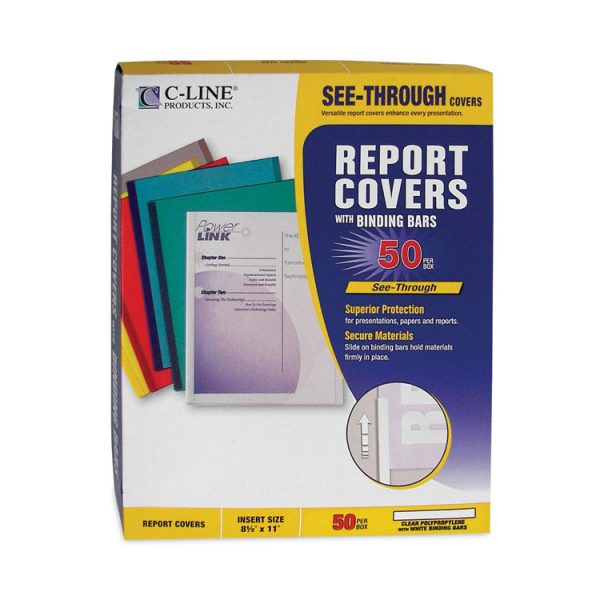 Vinyl Report Covers with Binding Bars, 0.13" Capacity,  8.5 x 11, Clear/Clear, 50/Box - Image 2