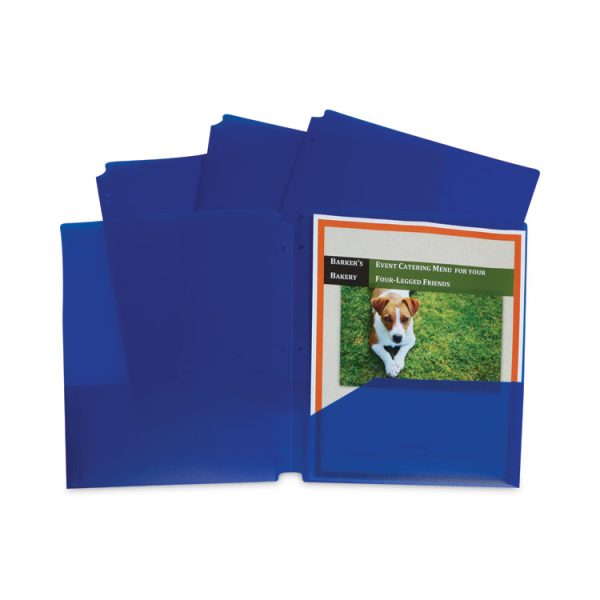 Two-Pocket Heavyweight Poly Portfolio Folder, 3-Hole Punch, 11 X 8.5, Blue, 25/box - Image 2