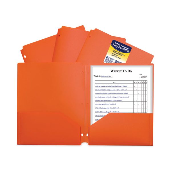 Two-Pocket Heavyweight Poly Portfolio Folder, 3-Hole Punch, 11 x 8.5, Orange, 25/Box - Image 2