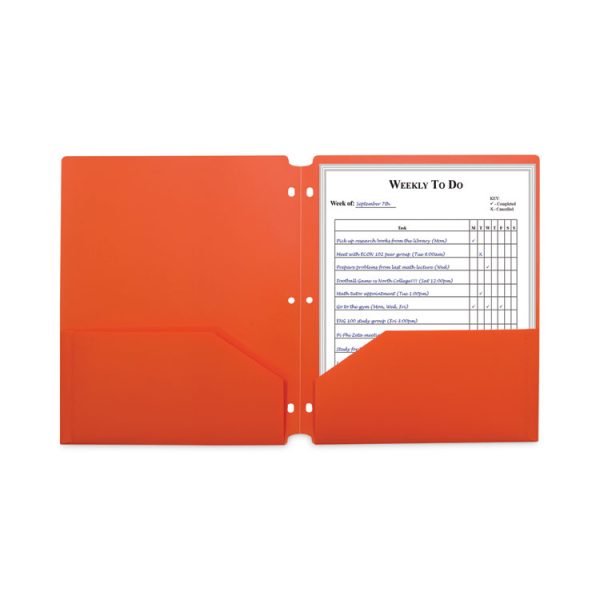 Two-Pocket Heavyweight Poly Portfolio Folder, 3-Hole Punch, 11 x 8.5, Orange, 25/Box - Image 5