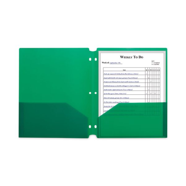 Two-Pocket Heavyweight Poly Portfolio Folder, 3-Hole Punch, 11 x 8.5, Green, 25/Box - Image 4