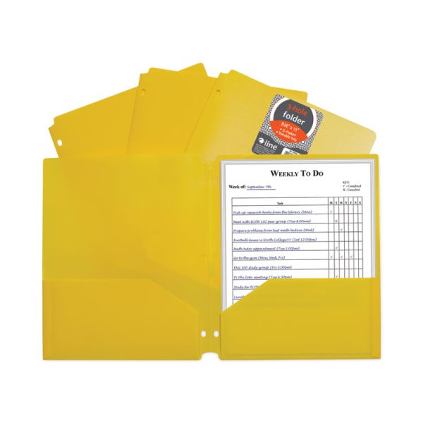 Two-Pocket Heavyweight Poly Portfolio Folder, 3-Hole Punch, 11 x 8.5, Yellow, 25/Box - Image 2