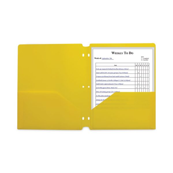 Two-Pocket Heavyweight Poly Portfolio Folder, 3-Hole Punch, 11 x 8.5, Yellow, 25/Box - Image 4