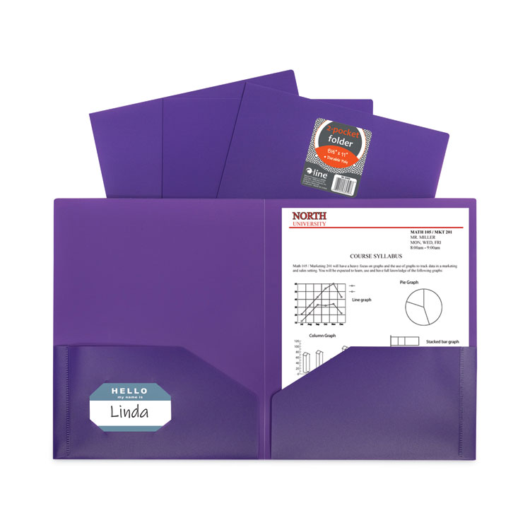 Two-Pocket Heavyweight Poly Portfolio Folder, 11 x 8.5, Purple, 25/Box - Image 4