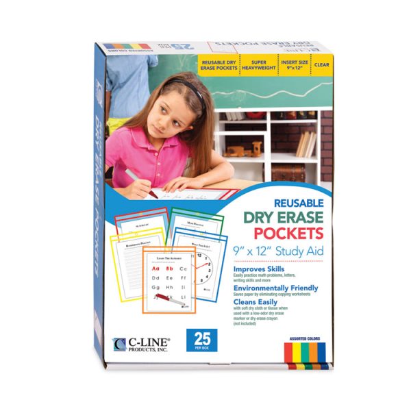 Reusable Dry Erase Pockets, 9 X 12, Assorted Primary Colors, 25/box - Image 3