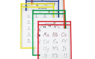 Reusable Dry Erase Pockets, 9 X 12, Assorted Primary Colors, 25/box