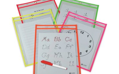 Reusable Dry Erase Pockets, 9 X 12, Assorted Neon Colors, 25/box