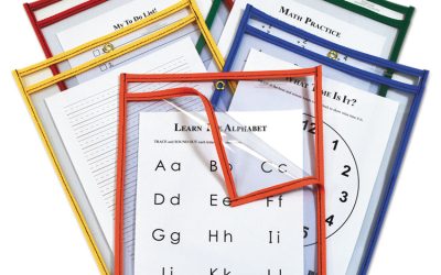 Reusable Dry Erase Pockets, Easy Load, 9 X 12, Assorted Primary Colors, 25/pack