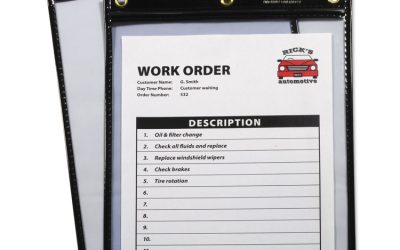 Heavy-Duty Super Heavyweight Plus Stitched Shop Ticket Holders, Clear/Black, 9 X 12, 15/Box