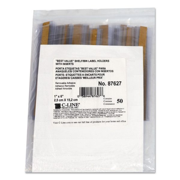 Self-Adhesive Label Holders, Top Load, 1 X 6, Clear, 50/pack