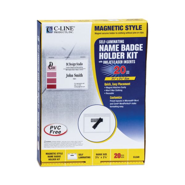 Self-Laminating Magnetic Style Name Badge Holder Kit, 2" X 3", Clear, 20/box - Image 5