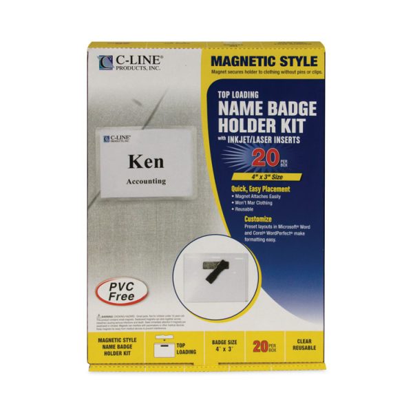 Magnetic Name Badge Holder Kit, Horizontal, 4w X 3h, Clear, 20/box - Image 3